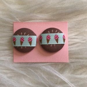 🍦 Ice Cream Cone Handmade Button Earrings